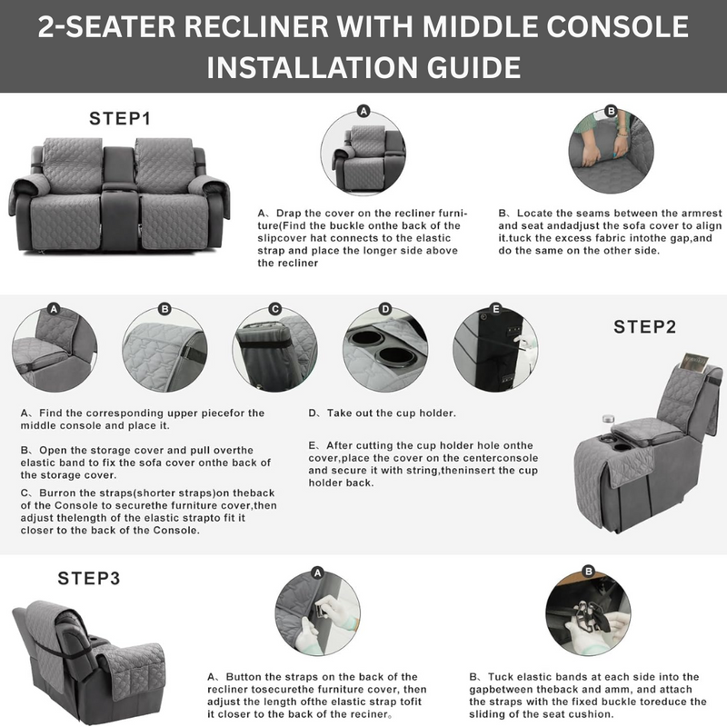 2-Seater Recliner Cover with Middle Console