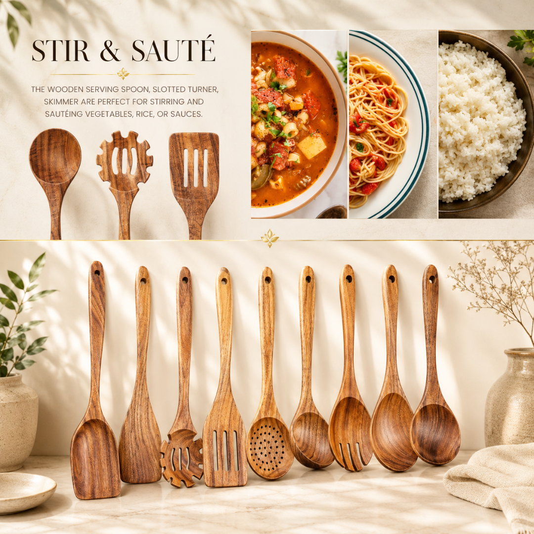 The EcoTeak 9 | Premium Non-Toxic Teak Utensil Set