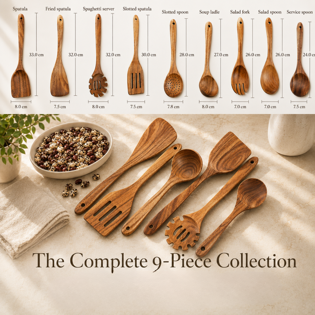 The EcoTeak 9 | Premium Non-Toxic Teak Utensil Set