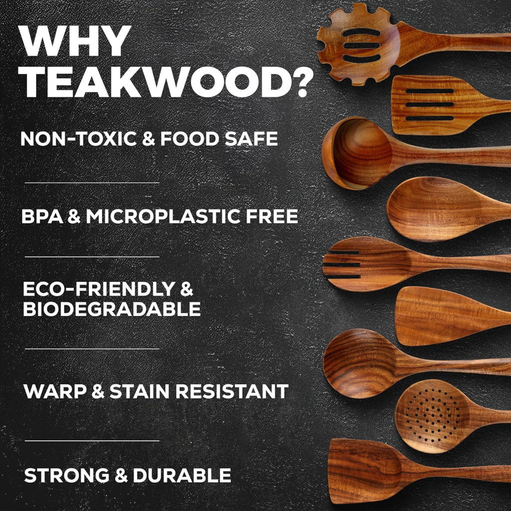 The EcoTeak 9 | Premium Non-Toxic Teak Utensil Set
