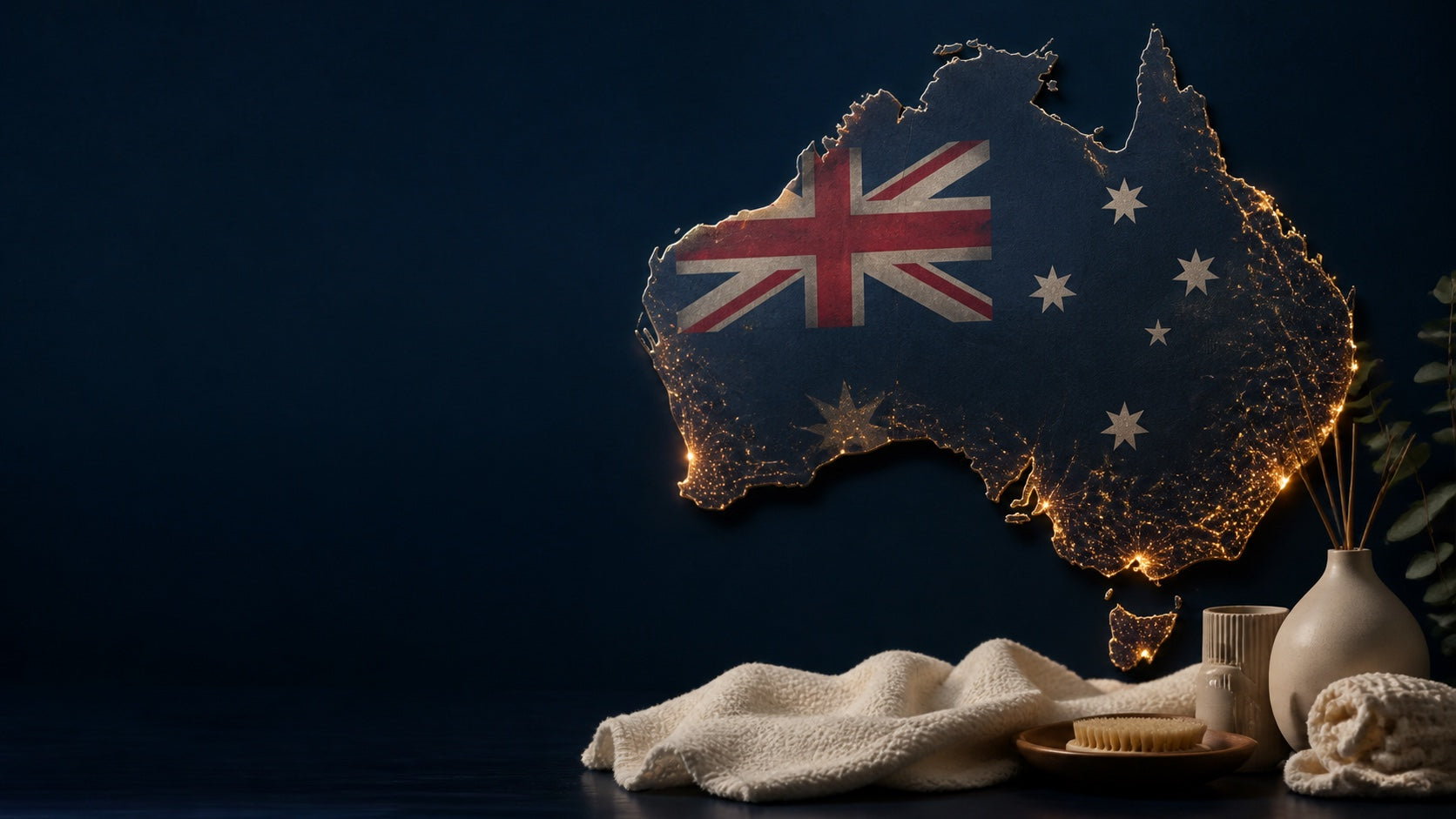 Australian map illuminated in Aussie Aura colours