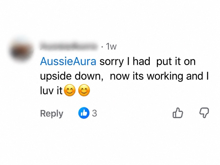 An anonymised Facebook customer comment shared with AussieAura